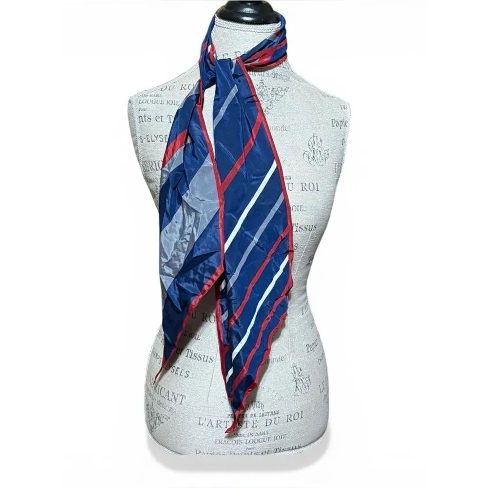 Vintage Vera Neumann Diagonal Striped Scarf Blue Gray Red